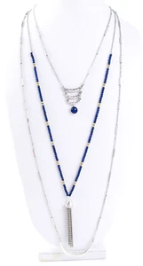$49 Lucky Brand Semi-Precious Blue Bead Layered Silver-Tone 4-in-1 Necklace NWT - Picture 1 of 5