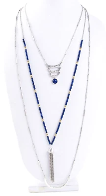 Collar 4 en 1 con cuentas azules semipreciosas marca Lucky en capas tono plata $49 NUEVO Foto 1 de 4