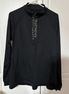 Under Armour Women's XL UA BLACK FITTED ColdGear 1/4 Zip W/Thumbholes Shirt-EUC - Foto 1 di 9