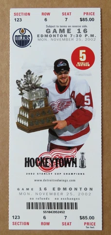 Red Wings Nicklas Lidstrom Conn Smythe Game ticket stub  Nov 25, 2002 Cover