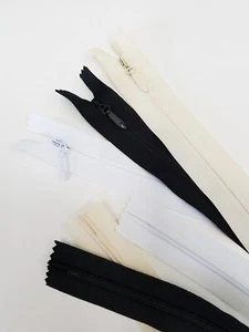 #5 Heavy Duty Invisible Nylon Coil Zippers 26" (3 pcs/set) Blk, Wht & Ivory - Picture 1 of 2