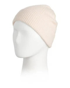NWT Tahari Ribbed 100% Cashmere Beanie Cuffed Rice Heather Hat - Picture 1 of 5