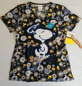 Tooniforms Peanuts Snoopy & Woodstock V Neck Medical Top Women's Size Small New - Picture 1 of 8