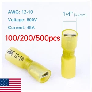 100-500pcs 12-10AWG 1/4" 6.3mm Terminals Female Heat Shrink Spade Connector Kit - Picture 1 of 8