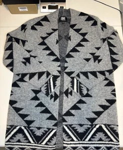 Frye Cardigan Sweater Women's M Gray Aztec Southwestern Western Open - Picture 1 of 8