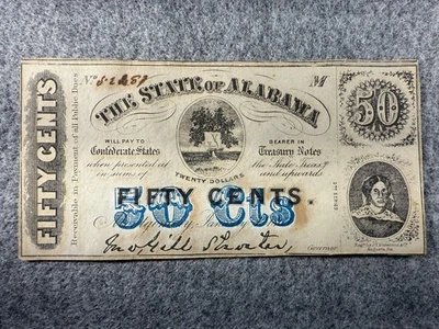 1863 State of Alabama 50 Cents Confederate State Fractional Note PS212b SPC1159 - Image 1 of 2