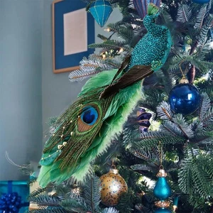 Elegant Christmas Peacock Ornament Christmas decorations simulated peacock D5N7 - Picture 1 of 17