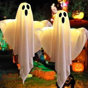Halloween Decorations, 2PCS Outdoor Decor Hanging Lighted Glowing Ghost, Outdoor - Picture 1 of 5
