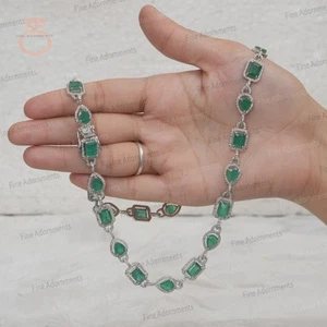 Collar de piedras preciosas esmeralda natural plata de ley 925 joyas de diamantes genuinos - Imagen 1 de 8