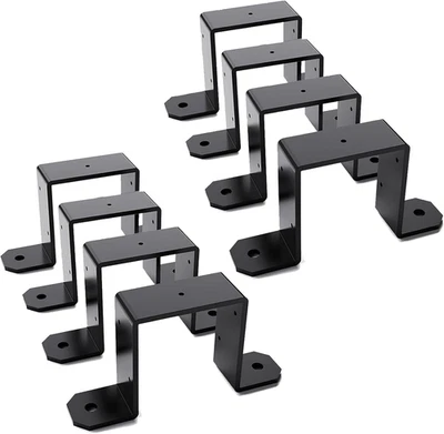 Paquete de 8 soportes de poste 4X4 de alta resistencia, acero recubierto de polvo negro de 2,55 mm de grosor de 4"X4" Foto 1 de 4