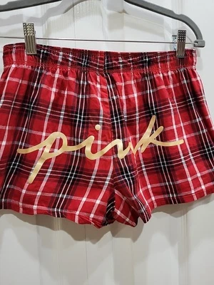 Shorts boxer Victoria's Secret rosa xadrez vermelho algodão dormir lounge tamanho XS *FALHA - Imagem 1 de 4