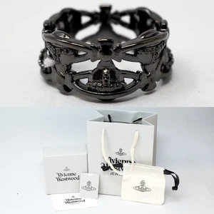 Vivienne Westwood Ring Gun Metal / Black Orb Wrap Link With Gift Box Set Size Q - Picture 1 of 9