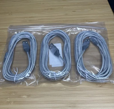 Paquete de 3 cables de carga para iPhone de 10 pies con certificación Apple MFi gris blanco trenzado Foto 1 de 2