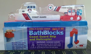 Bath Blocks USCG Boat Helicopter Set by Just Think Toys Smooth Surface Cling NEW - Picture 1 of 3