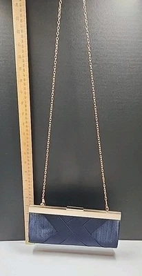Navy Blue La Regale Evening Shoulder Clutch Bag  Gold Colored Chain And Clasp - Image 1 of 4