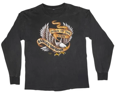 Vintage 1990 3D Emblem Born In The USA Harley Davidson Long Sleeve Shirt Size L - Image 1 of 4
