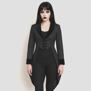 PUNK RAVE Punk Gothic Schwarz Goth Alt Girl Korsett Schwanz Jacke Damen Größe Small - Bild 1 von 11