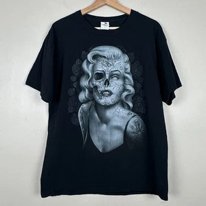 Vintage T Shirt Men L Marilyn Monroe Tattoo Skull Halloween Day Dead Dia Muertos - Picture 1 of 13