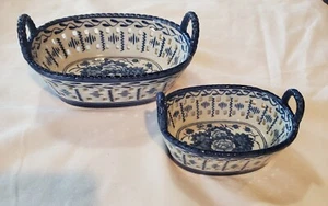 2 Piece Vintage Blue White Oval Nesting Baskets - Picture 1 of 4