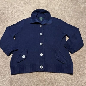 Lauren ralph lauren blue sweater cardigan jacket coat XL cotton button blue - Picture 1 of 8