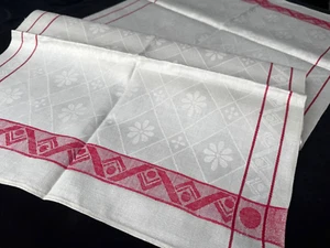 Art Deco helles Leinen Damast Handtuch farbige Webkante Blüten/graphisch um 1930 - Bild 1 von 5