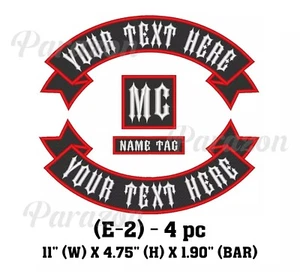 Custom Embroidery Rockers Ribbon, Name & MC Biker Set Sew on Patch 11" (E-2)-4PC - Picture 1 of 12