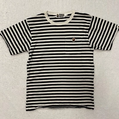 A Bathing Ape Striped Embroidered Ape Head Logo Short Sleeve T-Shirt Size S - Image 1 of 4