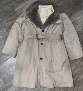 VTG LL Bean Down Mainer Mens Trench Coat Beige Large Collared Goose Down Parka - Picture 1 of 22