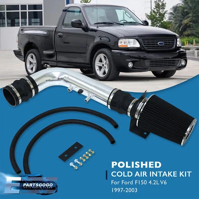 For 97-03 Ford F150 Truck 4.2 V6 Cold Air Intake CAI SRI Induction System Chrome - Image 1 of 4