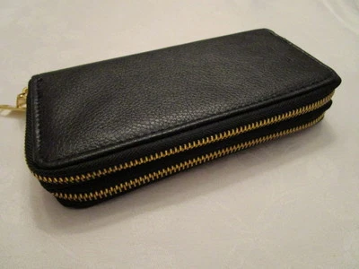 Geldbörse Portmonnaie Schwarz Kunstleder Geldbeutel zwei Reißverschlüsse - Bild 1 von 4