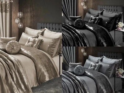 LUXURY CRUSHED VELVET DECORATIVE DUVET/QUILT COVER BEDSHEET BEDDING SET CURTAINS - Image 1 of 4