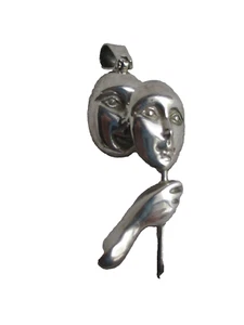 Colgante de teatro máscara facial doble de plata de ley 925 raro de colección - Imagen 1 de 5