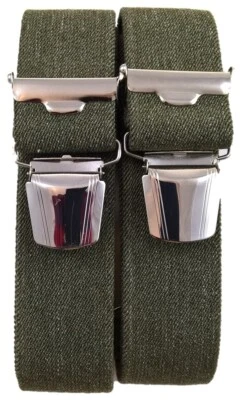 NO.1 "HIGHLAND PREMIUM PLUS" Hochwertige, feste, melange grüne Hosenträger, 4 extra starke Clips,Top Qualität