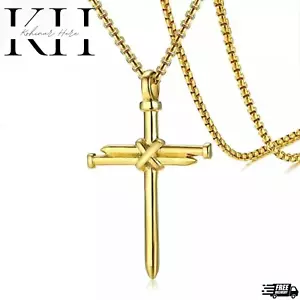 Men Christ Jesus Nail Rope Cross Crucifix Necklace Christian Prayer Jewelry Gift - Picture 1 of 11