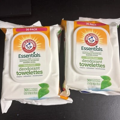 Arm & Hammer Essentials Simply Fresh Deodorant Towelettes 2 Pk Of 30ct X60 Total - Image 1 of 2