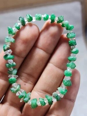 100% Natural Raw Emerald Bracelet Strechable Crystal With Combine Quartz - Image 1 of 4