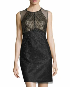 PHOEBE COUTURE Dress Size 2 Jacquard Metallic Foil Mesh Black Dressy B33 - Picture 1 of 5