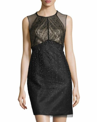 PHOEBE COUTURE Dress Size 2 Jacquard Metallic Foil Mesh Black Party B33 - Image 1 of 4