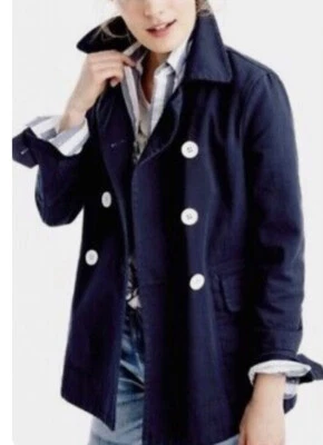 J Crew Feminino Tamanho 00 Casaco de Sarja de Lona de Algodão Pesado-Marinho com Botões Brancos-NOVO - Imagem 1 de 4