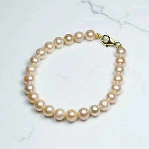 6-8 Inch Pink Freshwater Pearl Bracelet for Women 6-10mm Pink Pearl Jewelry - Picture 1 of 7