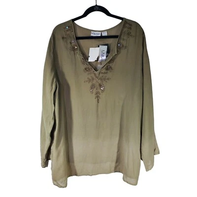 Blusa para mujer Millenium nueva con etiquetas verde cuello en V mezcla de algodón manga larga talla 22 Foto 1 de 4