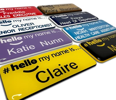 BADGEWORLD Premium Domed Engraved Hello my name is logo badge University College School