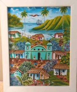 MASTERPIECE "Painting on Canvas" Beautiful Scene in Mexico Children at School - Picture 1 of 4