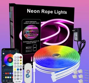 Neon LED Strip Rope Light RGB APP Remote Flexible Waterproof 3/5/10m UK Plug - Picture 1 of 14