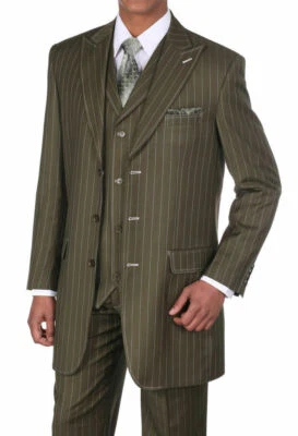 Traje de moda clásico para hombre negro/rojo, oliva/con diseño de costura de chaleco  Foto 1 de 4