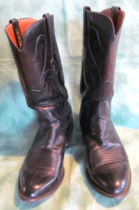 Herren Lucchese Schwarz Leder Halbhohe Cowboy Western Stiefel Größe 8,52 E - Bild 1 von 7