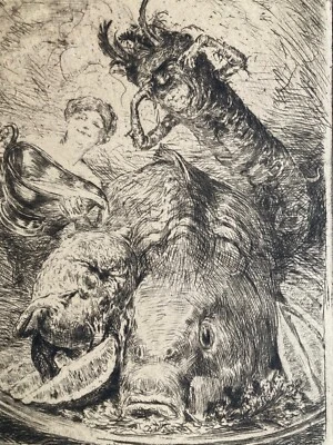 Bruno Heroux Gastrosophische Kunstblätter Karpfen - Signierte Original Radierung - Bild 1 von 4