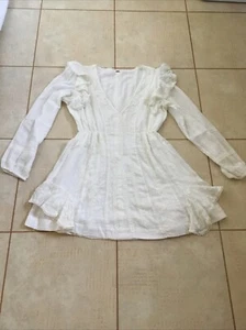 Free People Isabella BOHO Sheer Long Sleeve Mini Dress Cream Size US 12/UK 16 - Picture 1 of 13