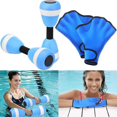 Water Aerobics Set Dumbbells & Neoprene Gloves Pool Fitness Resistance Workout - Image 1 of 4