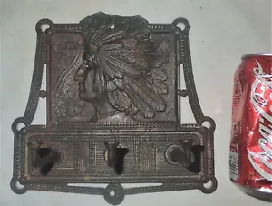 XXX RARE ANTIQUE JUDD CAST IRON INDIAN PEACE WALL HOOK ART RACK KEY LEASH HOLDER - Picture 1 of 10
